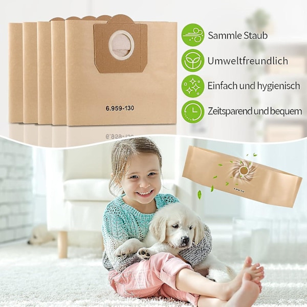 Pölynimuripussit, 20 kpl suoria pölynimuripusseja, paperisuodatinpusseja, Karcher 6.959-130.0 Wd3/wd3p/mv3/a2204/a2204/a2534/se 4001/se 4002