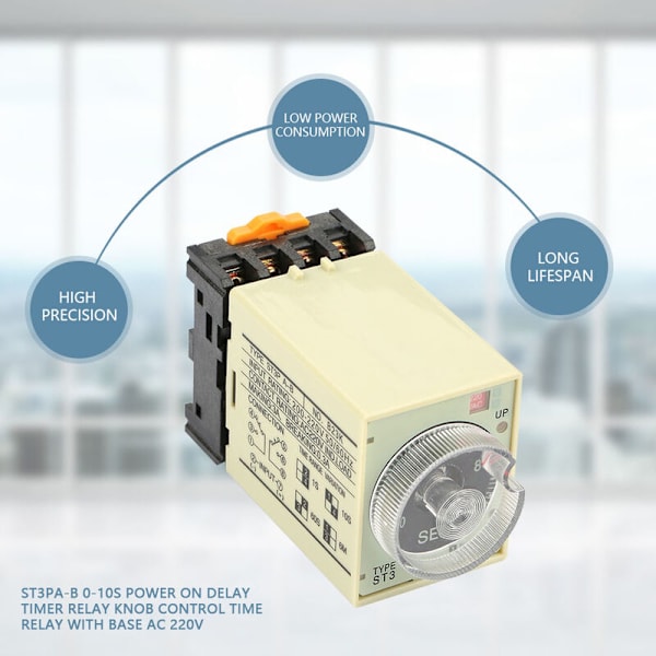 ST3PA-B 0-10S Power On Delay Timer Relay Button Control Time Relay med bas AC 220V