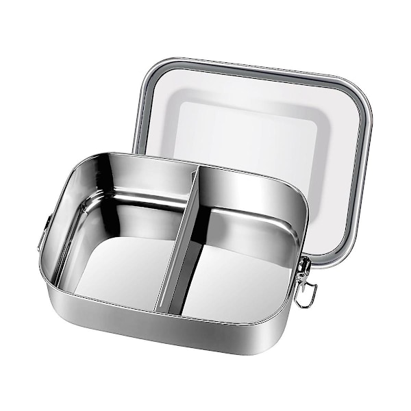 Lunchlåda i rostfritt stål, 1200 ml lunchlåda, läcksäker med avtagbar avdelare, lunchlådor, miljövänlig (silver)
