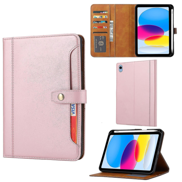 Ny for iPad 10. generasjon 10.9 2022 Kalvtekstur Dobbel Fold Leather Smart Tablet Case (rose gull)（Rose gull）