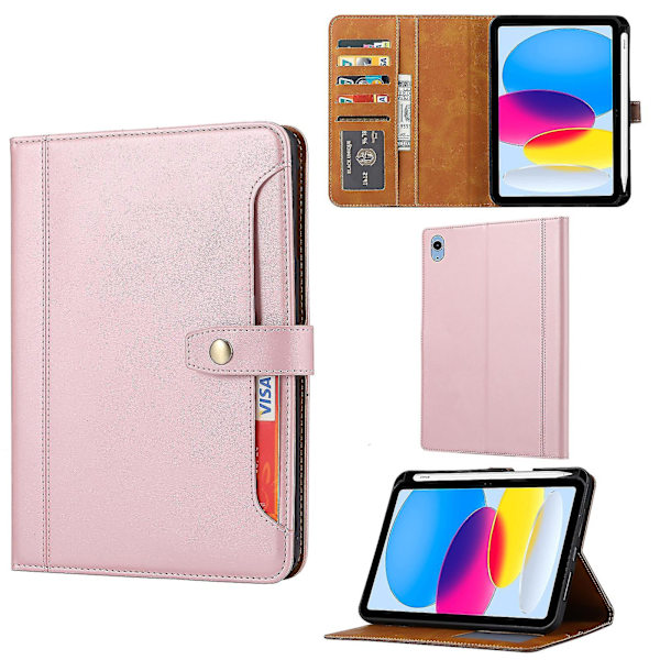 Uusi iPad 10. sukupolvelle 10.9 2022 Vasikan Tekstuuri Kaksinkertainen Taitto Nahkainen Älykäs Tablet-Kotelo (ruusukulta)（Ruusukulta）