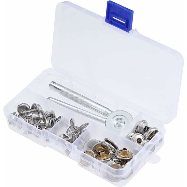 15 Set tryckknappar, 15mm skruvtryckknappar, metalltryckknappar med 3 fästverktyg, tryckknappar för presenningar, båtar, canvasbilar tält