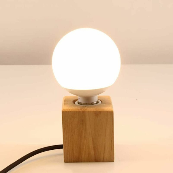 Trä kub bordslampa E27 sockel 1,8 m sladd med strömbrytare Max 60W Edison industriell retro dekorationslampa Används i sovrum vardagsrum studio café bar