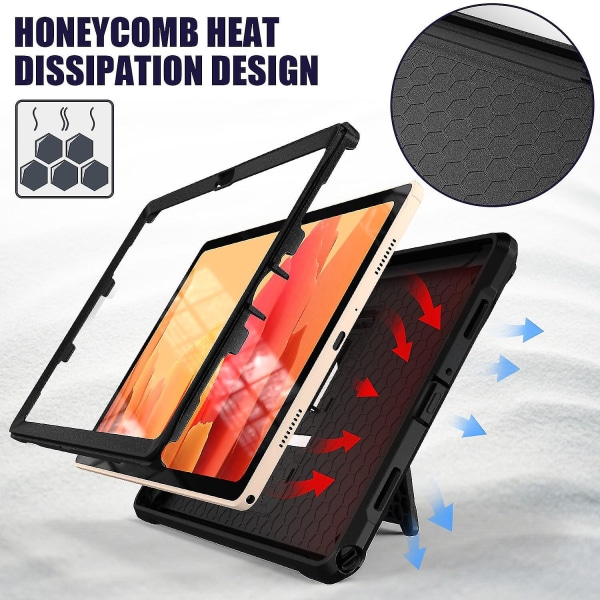 Blank yta fodral för Samsung Tab A7 10,4 tum med justerbart stativ, bikakeform värmeavledning design, fullständigt skyddande fodral