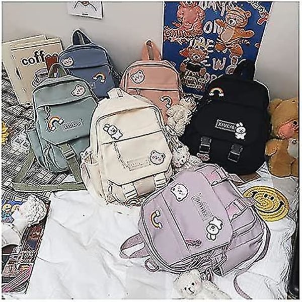 Söt Mini Ryggsäck Med Tillbehör Estetisk Mini Ryggsäck För Tonåringar Kawaii Liten Ryggsäck (vit, med tillbehör) feng