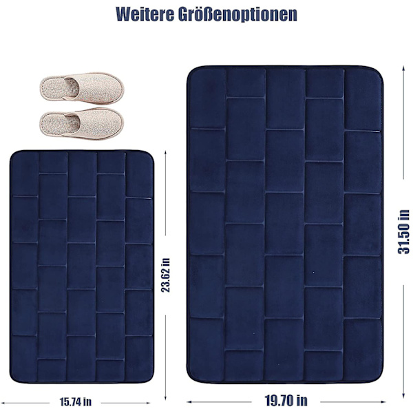 Skridsikker bademåtte i memory-skum, absorberende bademåtte, vaskbar bademåtte til badeværelse og bruser (mørkeblå, 50 x 80 cm) (50*80 cm, marineblå)