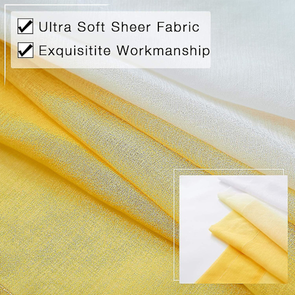 Gule Ombre Faux Linned Gardinpaneler Til Soveværelse Stue Stanglomme, 2 Tone Reversible Gradient Voile Semi Vindue Gardiner, Privatliv Og Lys Fil