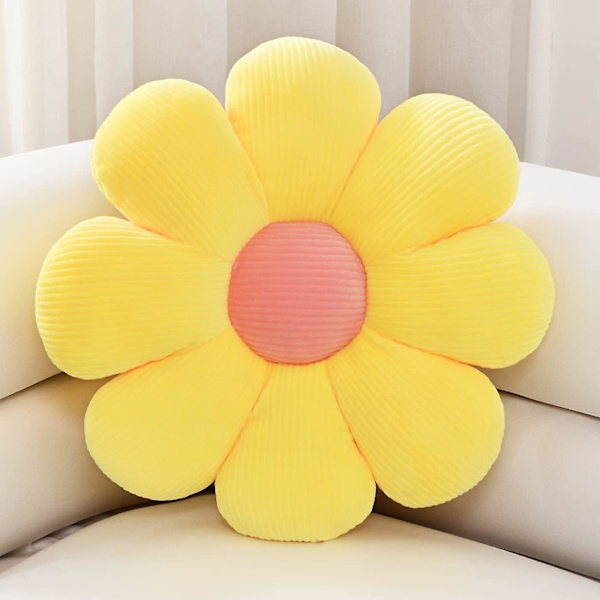 Blomsterkudde, blomformad kudde, rumpkudde, blomstergolvkudde, sittkudde, söt rumsdekor och plyschkudde för sovrumssoffa stol (gul
