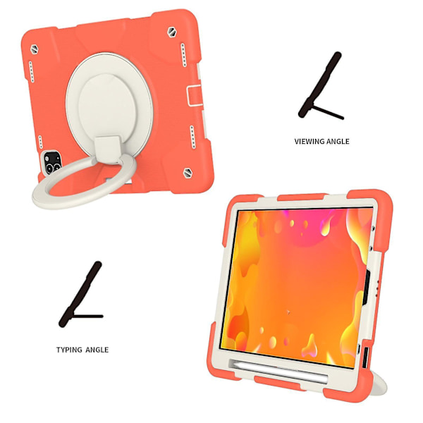 Nytt 360 roterande stativfodral för iPad Air 10,9 tum 2020 med axelrem, kameraskydd (korallorange)
