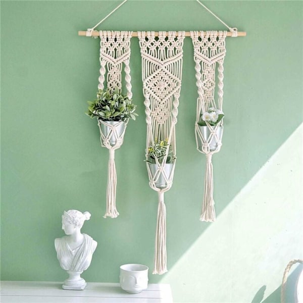 Macramé Garn Blomkruka Dekoration - Boho Blomvägg Hängande Korg Heminredning Bomullsrep För Inomhus- och Utomhusbruk