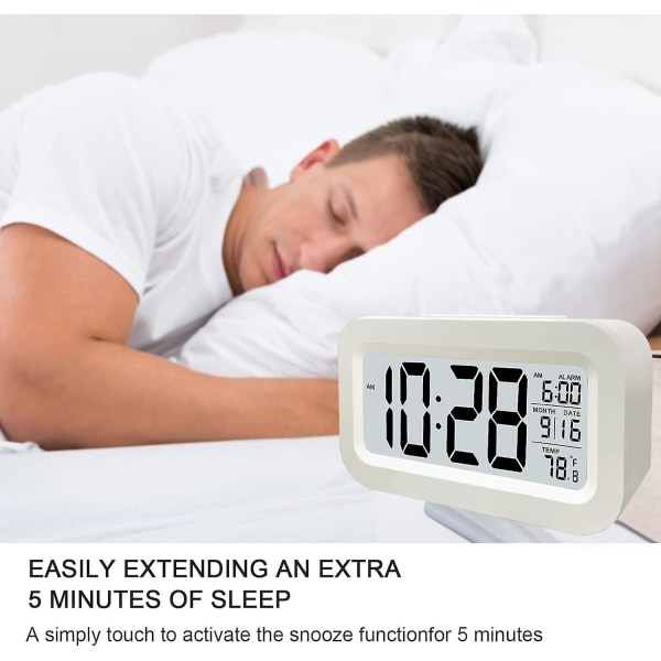 Digital väckarklocka, LED-väckarklocka med temperatur, snooze-funktion, 12/24H-konvertering, kalender, för sovrum, kontor, kök (uppladdningsbar)