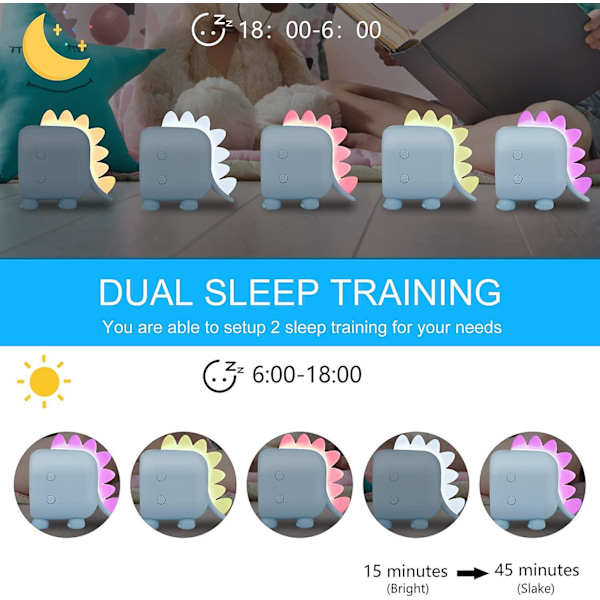 Blå barnas alarmklokke jenter gutter dinosaur lys opp digital barnas alarmklokke lampe nattlys dag natt barn barnehage alarmklokke Volu