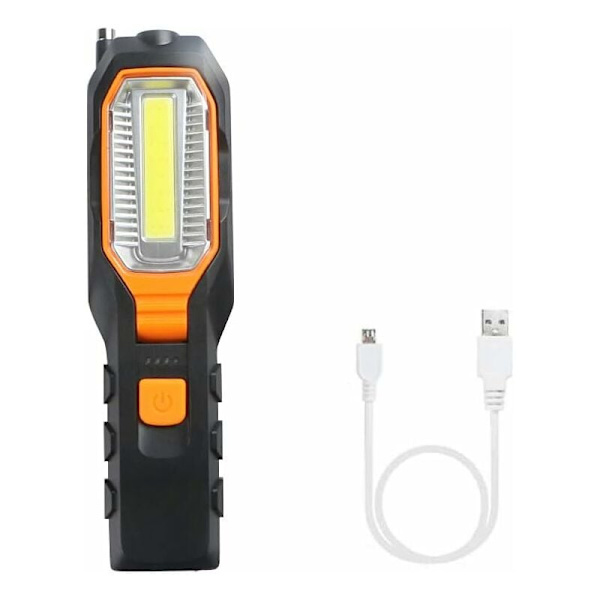 Uppladdningsbar LED-arbetslampa, 6 i 1 bärbar ficklampa, 4 lägen 360 Lm arbetslampa, nödinspektionslampa med krok, magnetplatta och USB-kabel