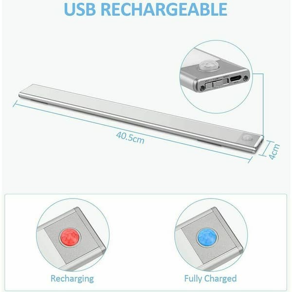 LED-underbelysning 76 LED uppladdningsbar rörelsesensor USB batteriskåpsbelysning köksbelysning magnetisk remsesensorlampa (vitt ljus)