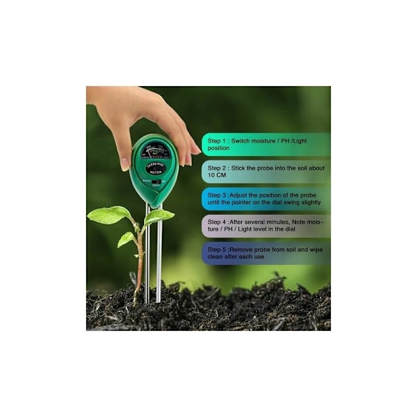 HSSDJ Jordtestkit 3 i 1 Jordtestmätare Ljus & pH Surhetsmätare för Blommor/Gräs/Växter/Trädgård/Gård/Gräsmatta (Inget batteri krävs) LMLY