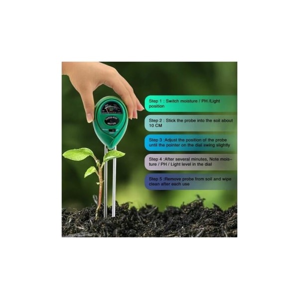 HSSDJ Soil Tester Kit 3 in 1 Soil Tester Fuktighetsmätare Ljus- och pH-syratestare för blomma/gräs/växter/trädgård/gård/gräsmatta (inget batteri krävs) LMLY