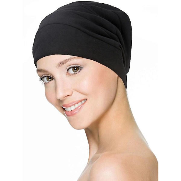 Dam bomulls elastisk mössa mjuk bandana hatt veckad bandana dam kemoterapi hatt（Vit）