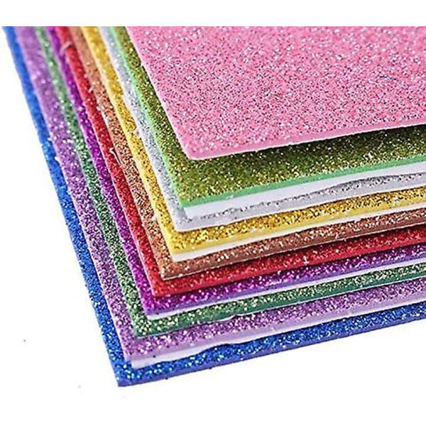 10-pack A4 2mm glitter EVA-skumark för hantverk och scrapbooking, blandade färger, glitter