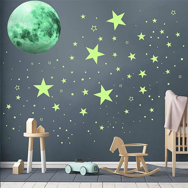 Glow in The Dark Stars and Moon, Luminous Glow in The Dark-klistremerker Glow Brighter and Longer DIY Rakett and Planets Wallstickers for Ceiling for Kids