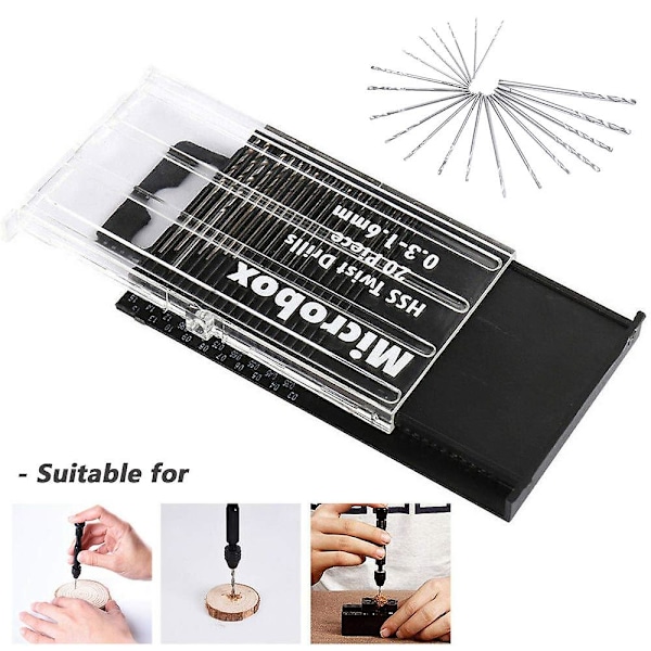 20-delad HSS Mini Micro Borrset, 0,3-1,6 mm Skaft Vridborr Precisionsborr DIY-kit