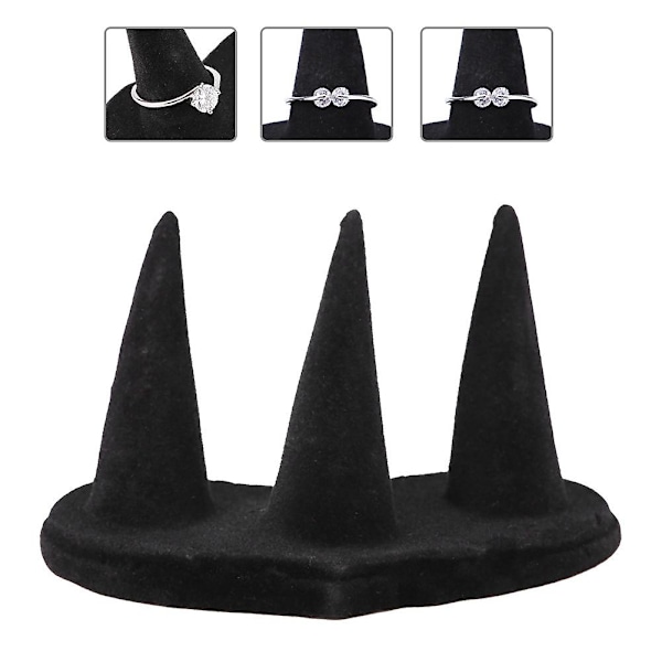 Sort Finger Display Ring Holder Showcase Stand Smykker Ringe Organizer (3 Fingre)