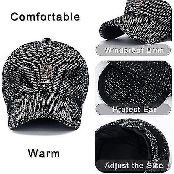 Vinter for menn utendørs lue, justerbar varm sport golf baseball caps luer pappa luer øreklaffer tykkere 55-60cm（grå）