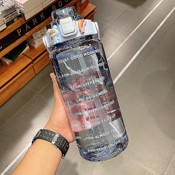 Renfärgad transparent 2l stor kapacitet halv gallon plast rymdkopp fitness utomhus sport vattenflaska (blå)