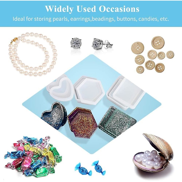 Box Resin Moulds, Jewelry Box Molds med Hexagon Epoxy Resin Moulds Hjärtform