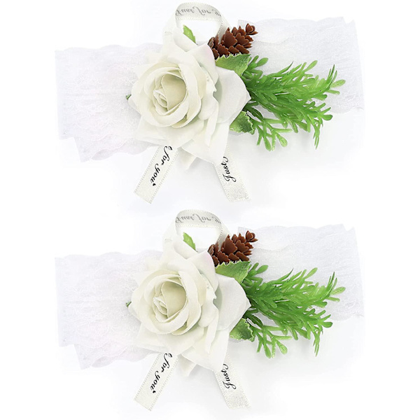 Håndleddsblomster til bryllup - 2 stk brudesilke håndleddsblomst brudeblomster bryllupsseremoni dekorasjonstilbehør (hvit)