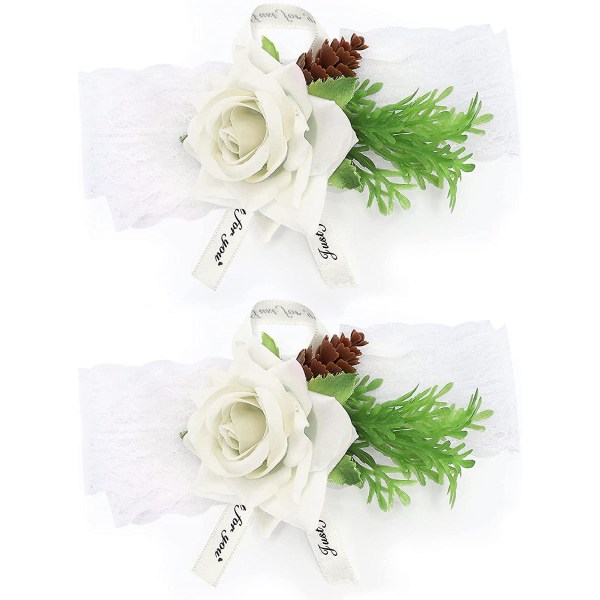 Handledsblommor för bröllop - 2 st brudtärnas sidenhandledsblommor bröllopsceremoni dekoration (vit)