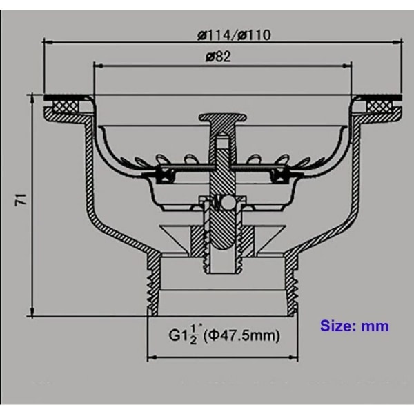 Diskhoavlopp utan överfyllning, rostfritt stålkorg ?? 110 mm 1??, sil