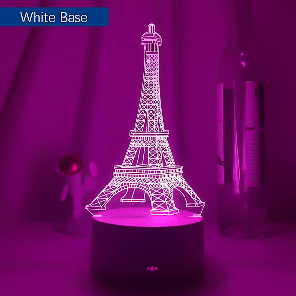 Ny 3d LED-ljus natt kreativ Eiffeltornet barn bordslampa hologram illusion sovrum vardagsrum 7 färger USB LED-ljuslampor vit
