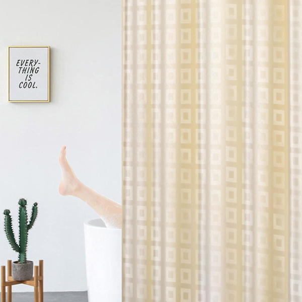 Vandtæt og skimmelresistent bruseforhæng i stof, 180x200cm, med 12 kroge og vægtet søm forneden