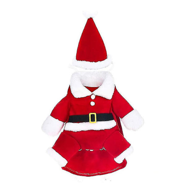 Jultomte hund och katt kostym, jul husdjurskläder, jul husdjurskläder med tomteluva（S）