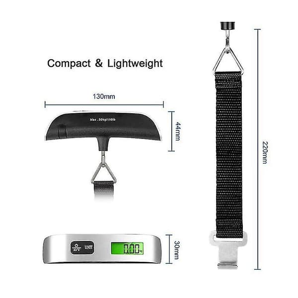 Bærbar digital bagagevægt 110lb/50kg, temperatursensor, LCD-display