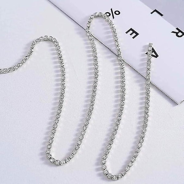 Rhinestone Choker Sølv Flerlags Choker Lang Kjede Blanke Smykker Tilbehør for Kvinner og Jenter