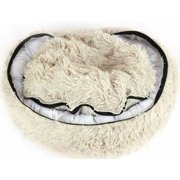 Lyxig rund husdjurssäng/husdjursbo för hundar och katter, tvättbar dragkedja kudde för katter/hundar, beige, 100 cm