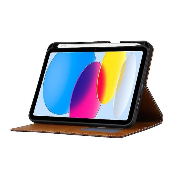 Ny til Ipad 10. generation 10.9 2022 Kalvtekstur Dobbelt Fold Læder Smart Tablet Etui (rose guld)（Rose Guld）