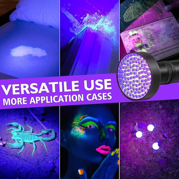 UV sort lys med 100 LED'er, ultraviolet håndlampe, kæledyrsdetektorer til falske pengesedler, hunde, tæpper