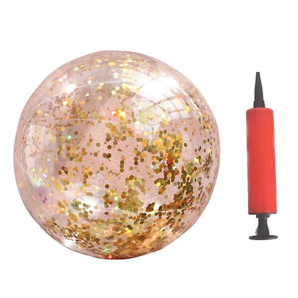 Ball Toy Rund Transparent Utendørs Innendørs Glitter Ball Play Gull Glitter Paljett Strandball med Pumpe (Rose Gold)（Størrelse 2，Gylden）