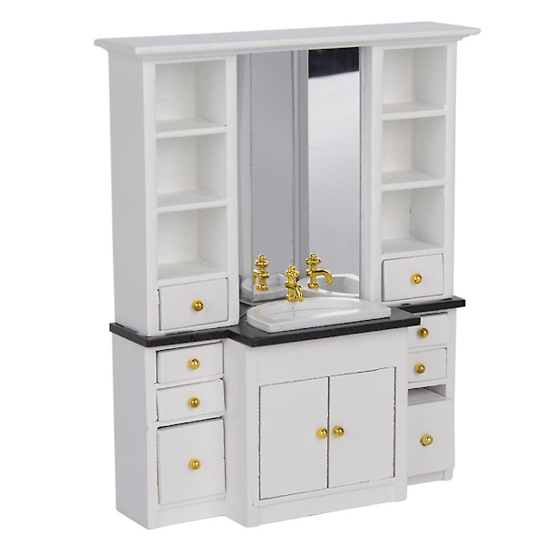 1/12 Dockhus Mini Handfatsskåp Miniatyr Möbler för Badrum Kök Dekoration Vit