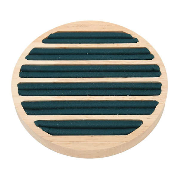 Trä 6 platser rund form ring örhänge förvaringsbricka grön flanell display smycken hållare