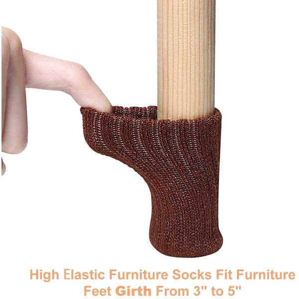Stickade bordsstolsbensskydd Elastiska stolsmöbler strumpor set Trägolvskydd för möbelben, Brun, 24-pack (mörkbrun)