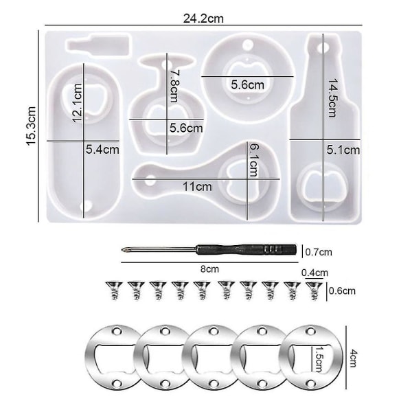 Olutpullonavaajan silikonimuotti ruostumattomasta teräksestä valmistetuilla hartsivarusteilla DIY-avaimenperän olutpullonavaajalle