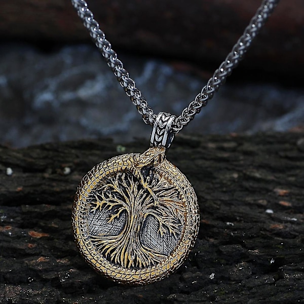 Nordisk vikingaträd av livets skandinaviska Yggdrasil-halsband, herrpresent med Valknut-väska, nordiskt smycke för män och kvinnor