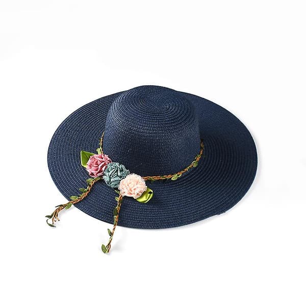 Flat-top Simulert Blomsterkrans Solhatt Halmhatt * Blekt Rosa (Mørk Blå)