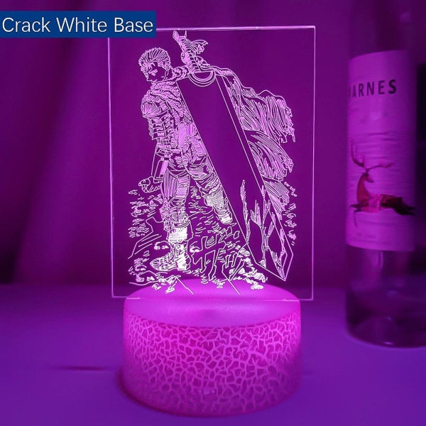Akryl LED nattlampa Anime Berserk Guts för sovrum dekorativ nattlampa rum bordslampa födelsedagspresent 3d LED-lampa MangaCrack vit bas