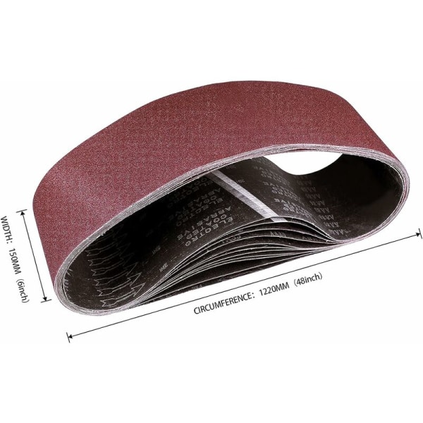Slipband 150 x 1220 mm, blandade slipband (korn 80/120/150/240/400) för bandslipmaskiner (5 stycken)