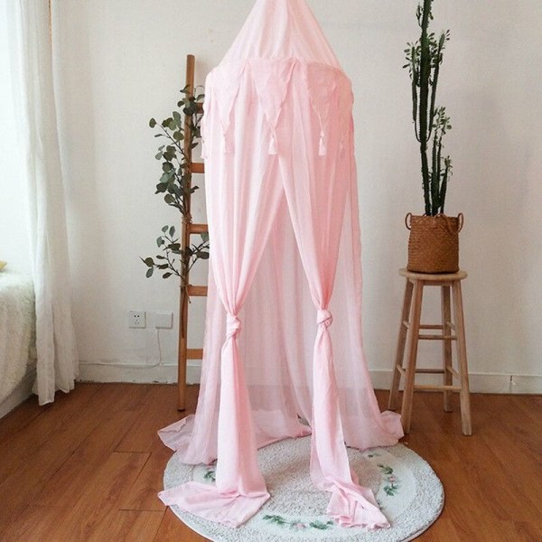Baby sänghimmel, flickrum dekoration baby lekstuga muslin myggnät, höjd 240  cm rosa 7add | Fyndiq