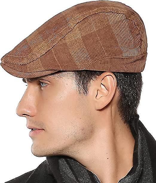 Retro Flat Cap PU Læder Justerbar Hat Efterår Vinter Mørk Khaki Herre Hat